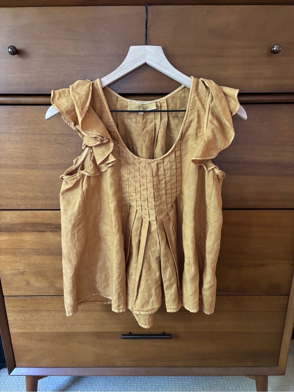 The Great. Tulip Linen and Cotton Ruffle Top. Size 0. Dyed.